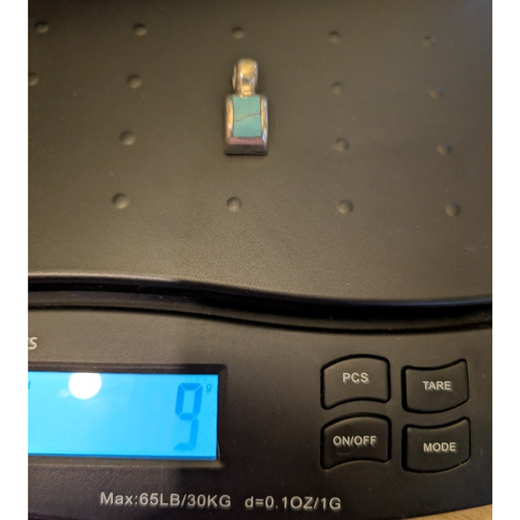 Sterling Silver Rectangle Turquoise Pendant 925 ATI Mexico - Picture 2 of 6